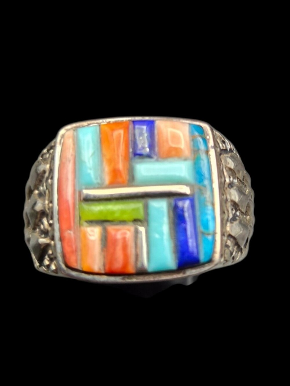 Multicolor Inlay Square Sterling Ring 12